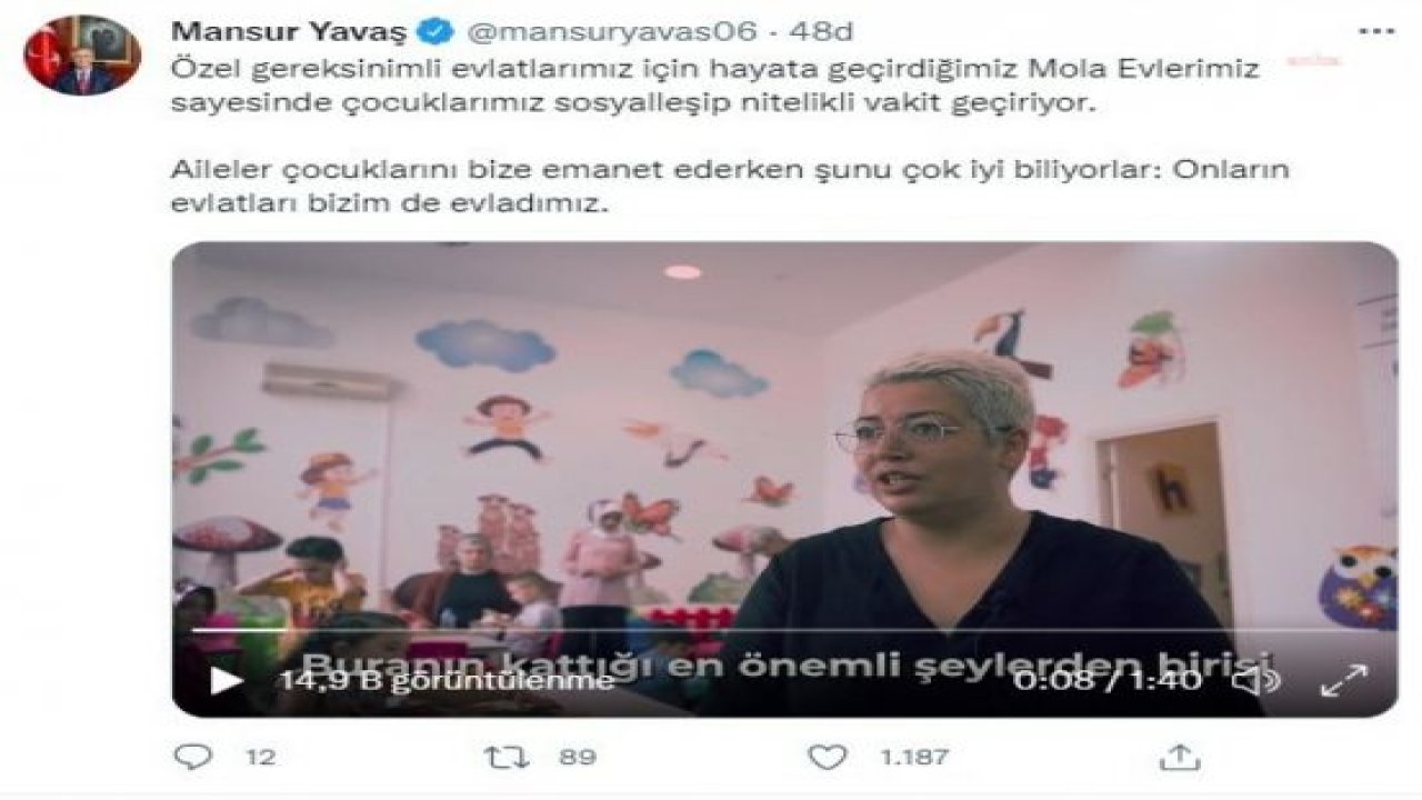 MANSUR YAVAŞ: ÖZEL GEREKSİNİMLİ EVLATLARIMIZ, HAYATA GEÇİRDİĞİMİZ MOLA EVLERİMİZ SAYESİNDE SOSYALLEŞİP NİTELİKLİ VAKİT GEÇİRİYOR