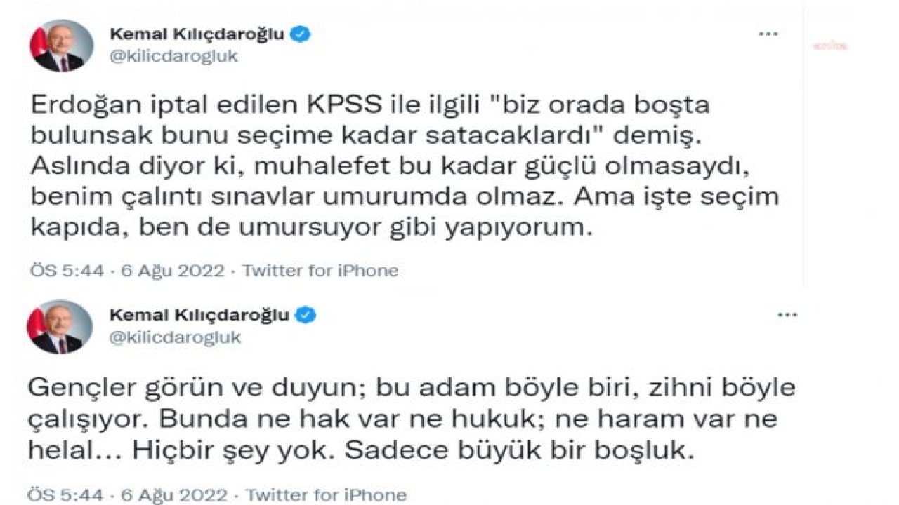 KILIÇDAROĞLU’NDAN ERDOĞAN’A: “GENÇLER GÖRÜN VE DUYUN; BU ADAM BÖYLE BİRİ. BUNDA NE HAK VAR NE HUKUK; NE HARAM VAR NE HELAL... HİÇBİR ŞEY YOK. SADECE BÜYÜK BİR BOŞLUK”