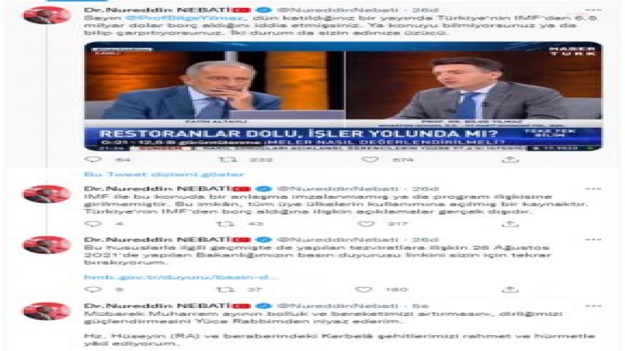 BAKAN NEBATİ: "TÜRKİYE’NİN IMF’DEN BORÇ ALDIĞINA İLİŞKİN AÇIKLAMALAR GERÇEK DIŞIDIR. BU İMKÂN, TÜM ÜYE ÜLKELERİN KULLANIMINA AÇILMIŞ BİR KAYNAKTIR"