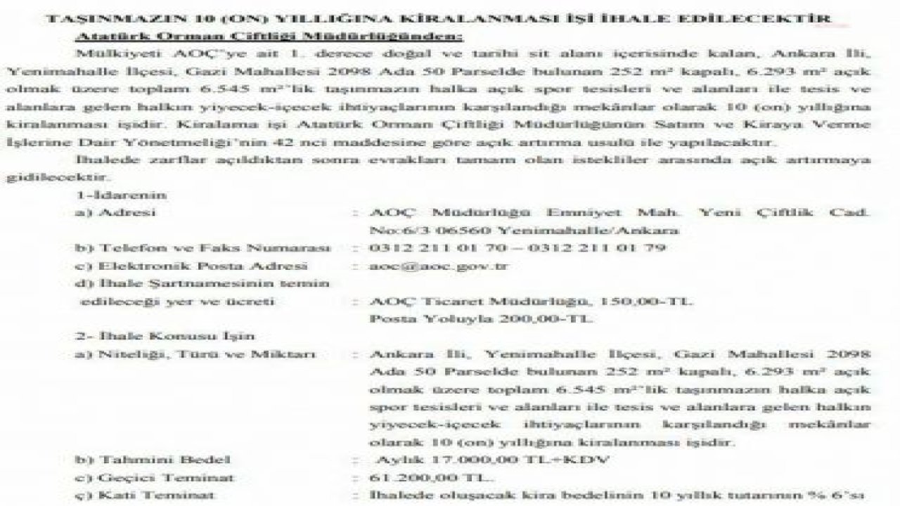 AOÇ ARAZİSİ “YİYECEK- İÇECEK İÇİN” KİRANALACAK. MİMARLAR ODASI BAŞKANI CANDAN: "AOÇ MÜDÜRLÜĞÜ EMLAKÇILIK YAPIYOR"