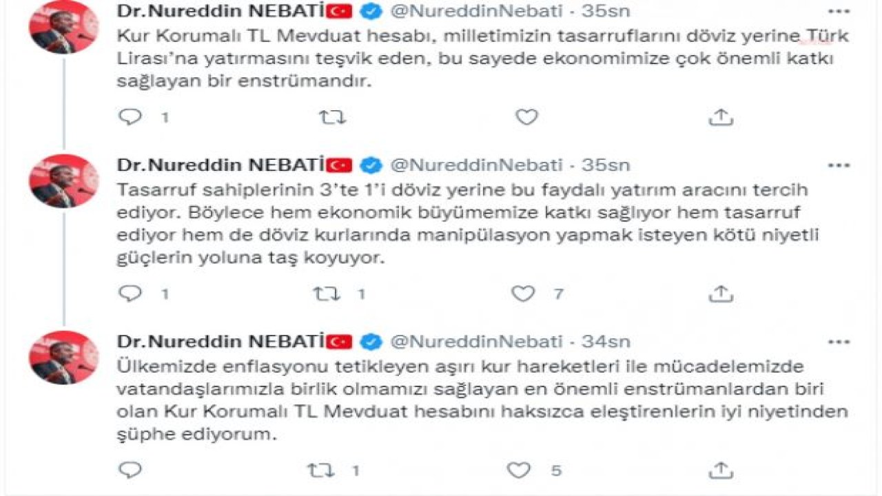 BAKAN NEBATİ: KUR KORUMALI TL MEVDUAT HESABINI HAKSIZCA ELEŞTİRENLERİN İYİ NİYETİNDEN ŞÜPHE EDİYORUM