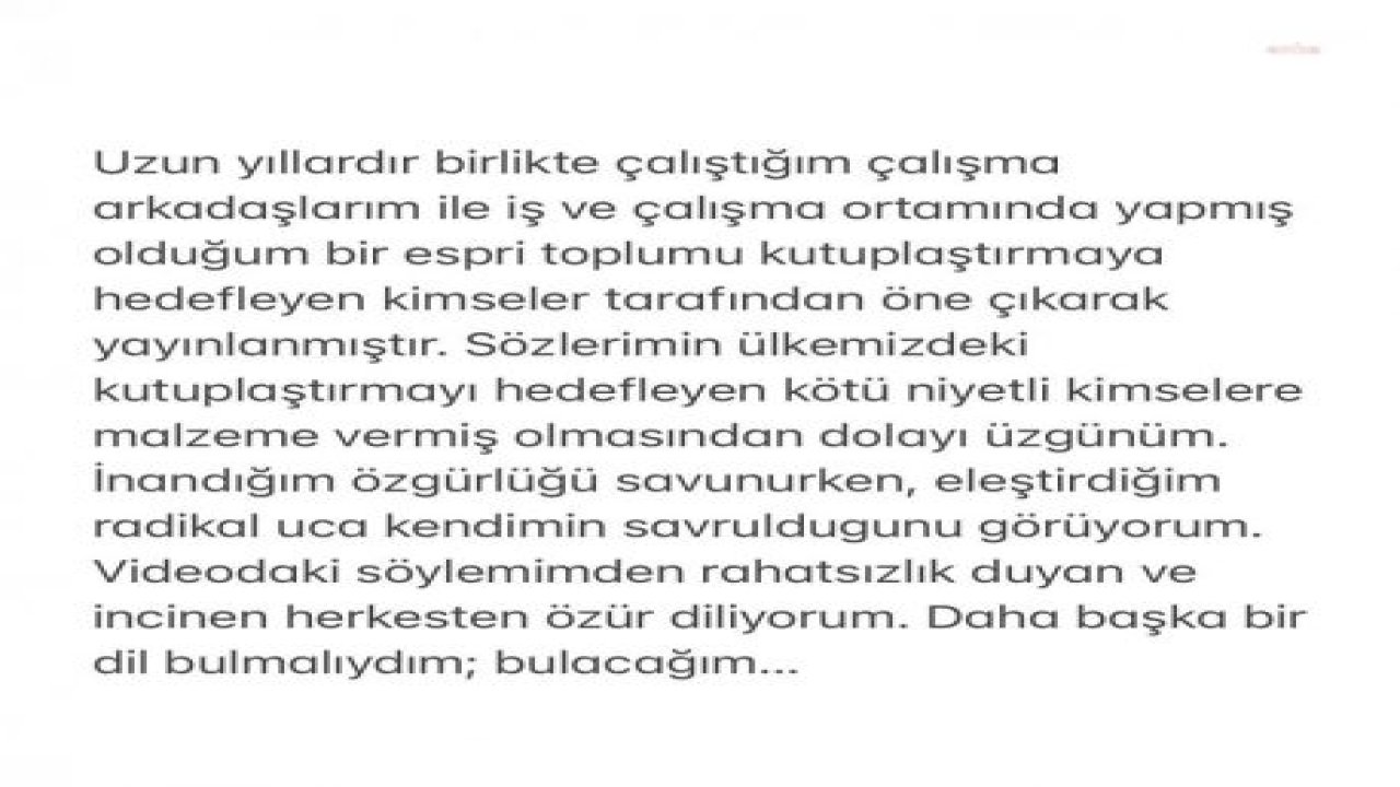 ŞARKICI GÜLŞEN: “İNANDIĞIM ÖZGÜRLÜĞÜ SAVUNURKEN, ELEŞTİRDİĞİM RADİKAL UCA KENDİMİN SAVRULDUĞUNU GÖRÜYORUM. VİDEODAKİ SÖYLEMİMDEN RAHATSIZLIK DUYAN VE İNCİNEN HERKESTEN ÖZÜR DİLERİM”