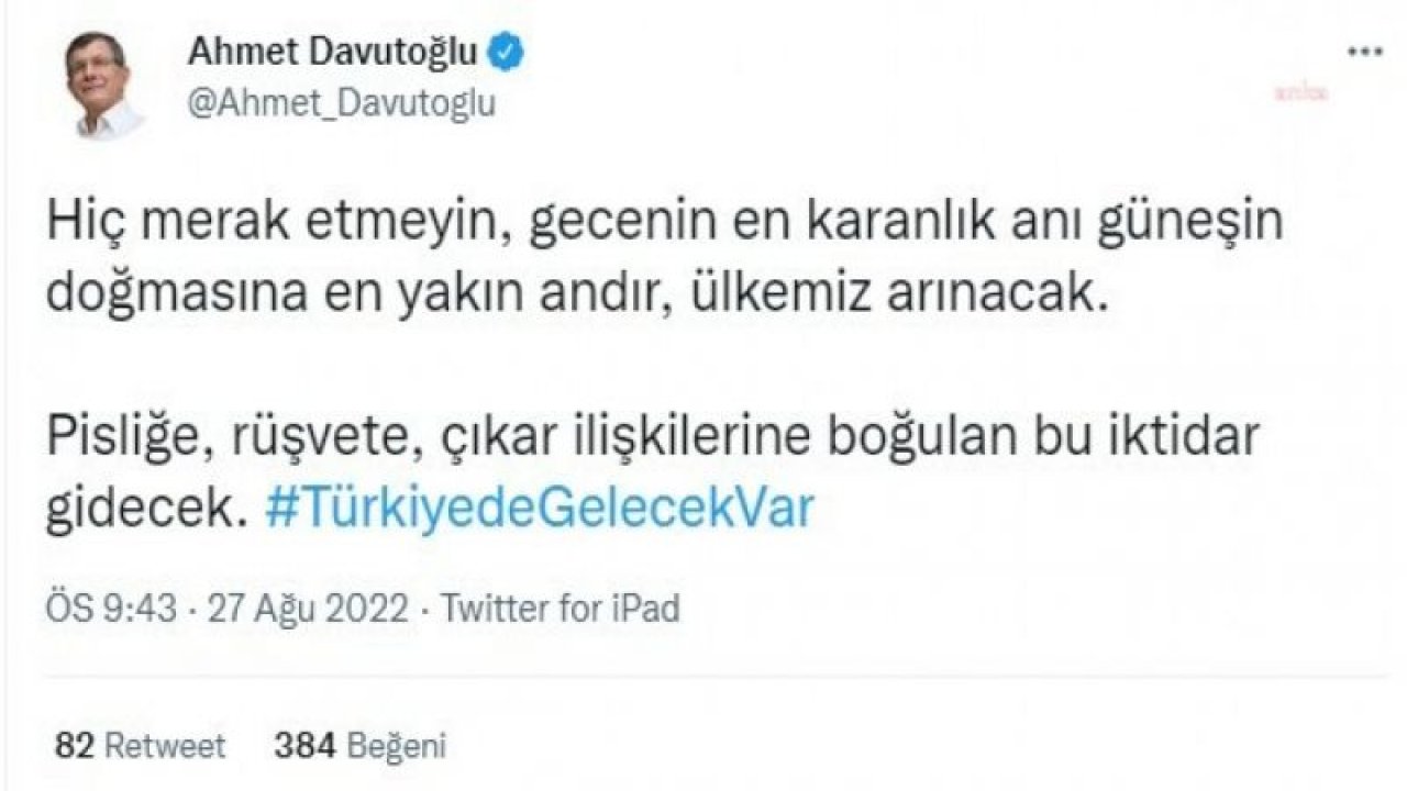 DAVUTOĞLU: “İDDİALARIN ODAĞINDAKİ İSİMLER, DERHAL GÖREVLERİNDEN İSTİFA ETMELİ, SAVCILIK HAREKETE GEÇMELİ”