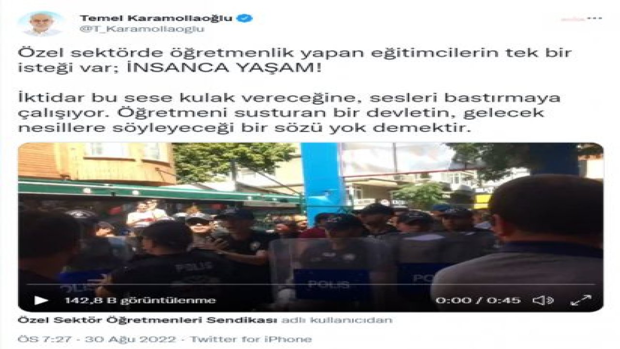 KARAMOLLAOĞLU: ÖĞRETMENİ SUSTURAN BİR DEVLETİN, GELECEK NESİLLERE SÖYLEYECEĞİ BİR SÖZÜ YOK DEMEKTİR