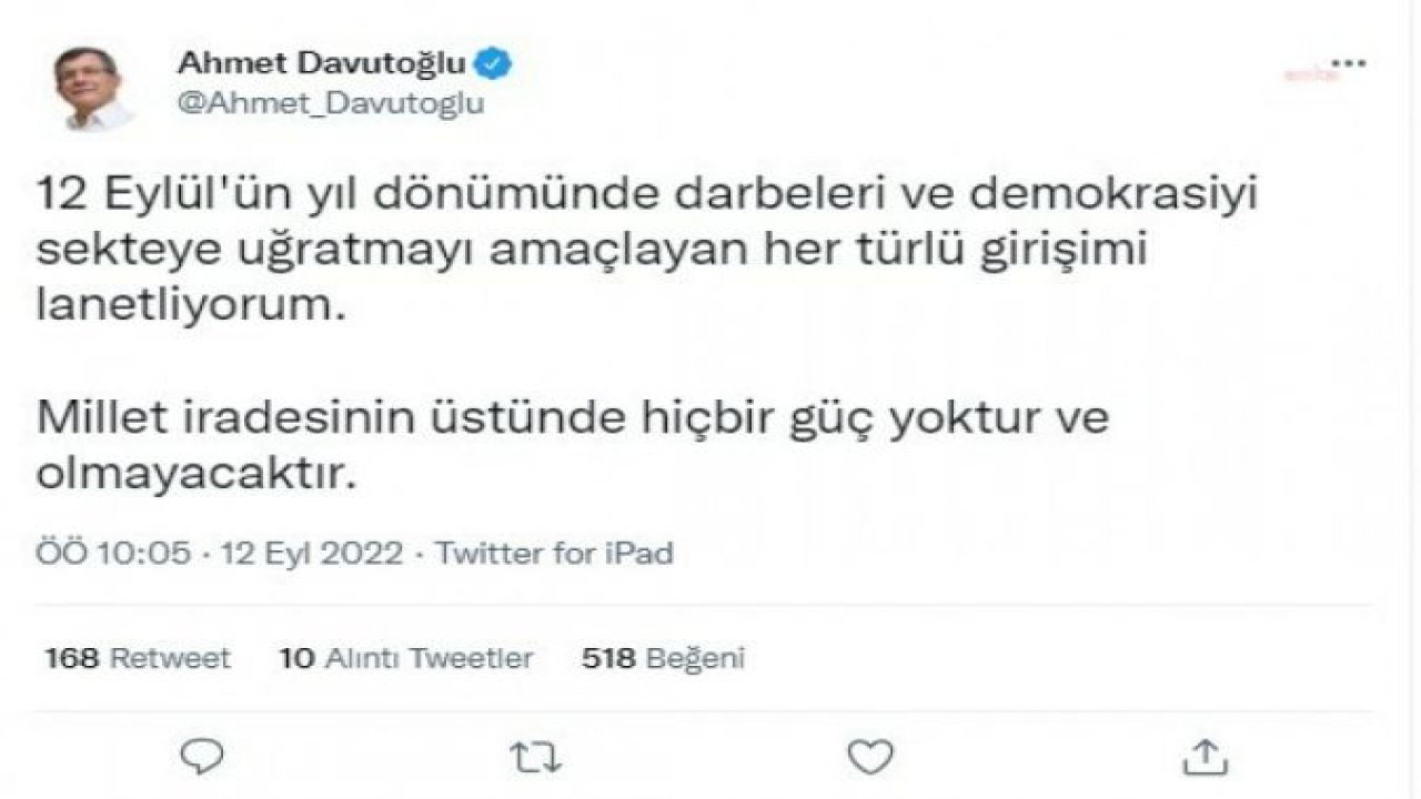 DAVUTOĞLU: MİLLET İRADESİNİN ÜSTÜNDE HİÇBİR GÜÇ YOKTUR VE OLMAYACAKTIR