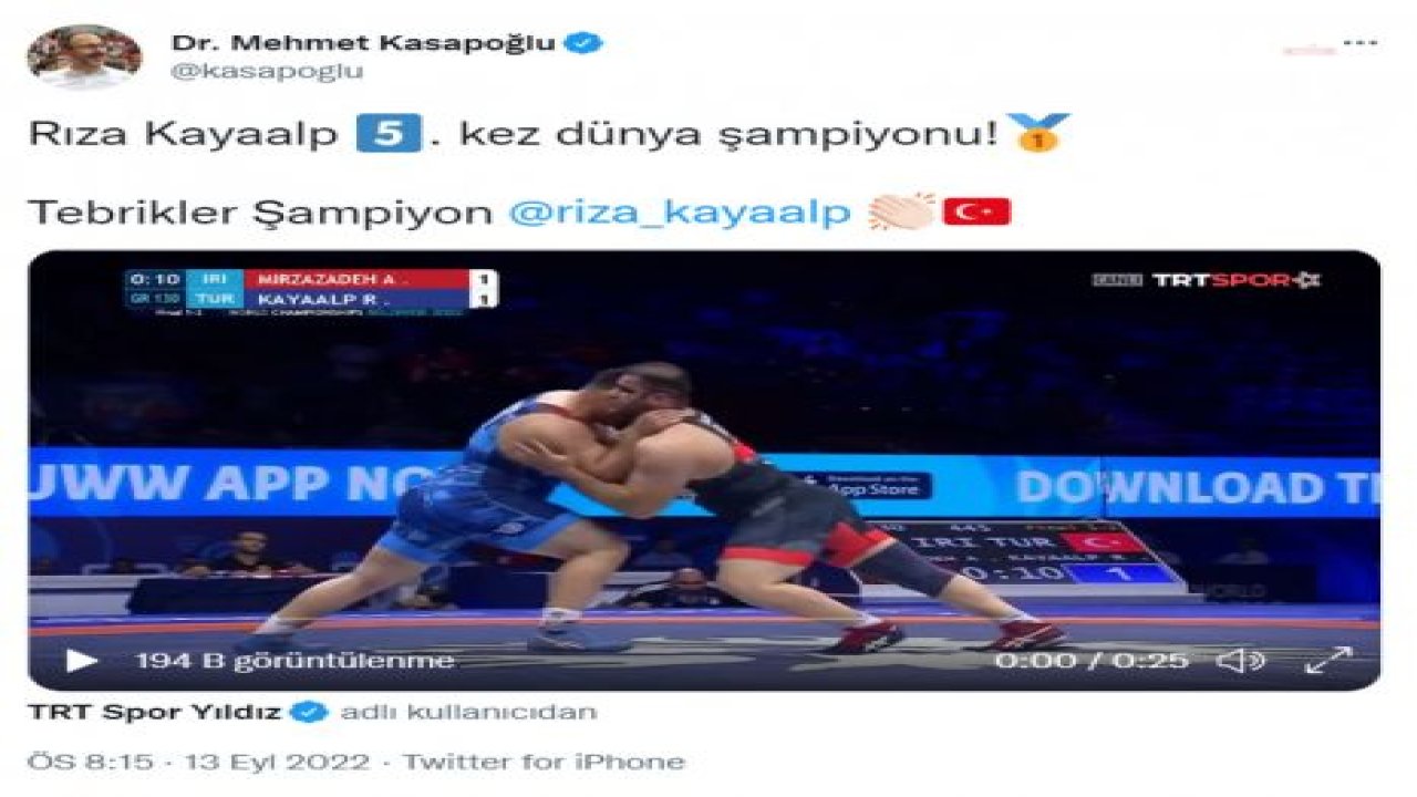 RIZA KAYAALP GÜREŞTE 5. KEZ DÜNYA ŞAMPİYONU OLDU