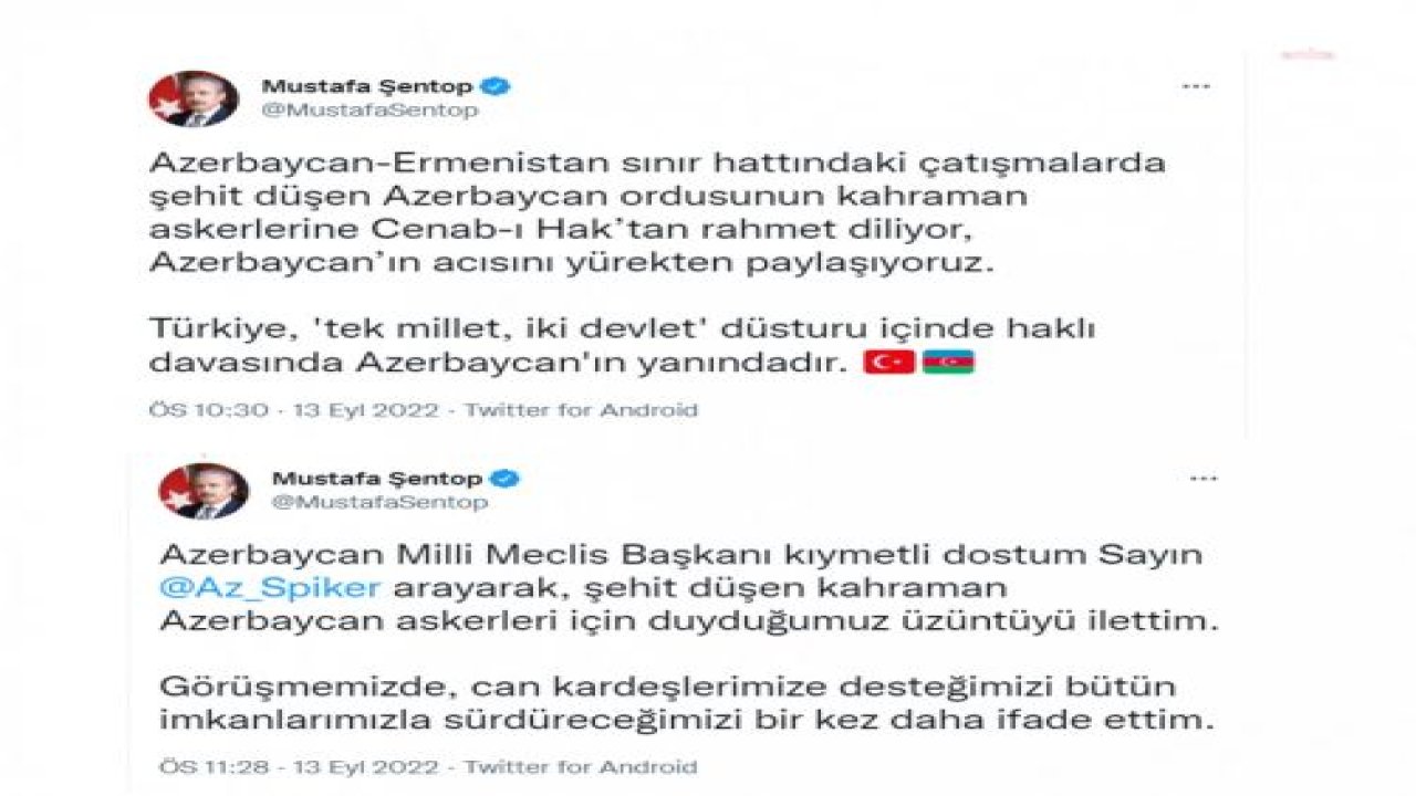 TBMM BAŞKANI ŞENTOP, AZERBAYCAN MİLLİ MECLİSİ BAŞKANI SAHİBA GAFAROVA'YI ARAYARAK TAZİYELERİNİ İLETTİ