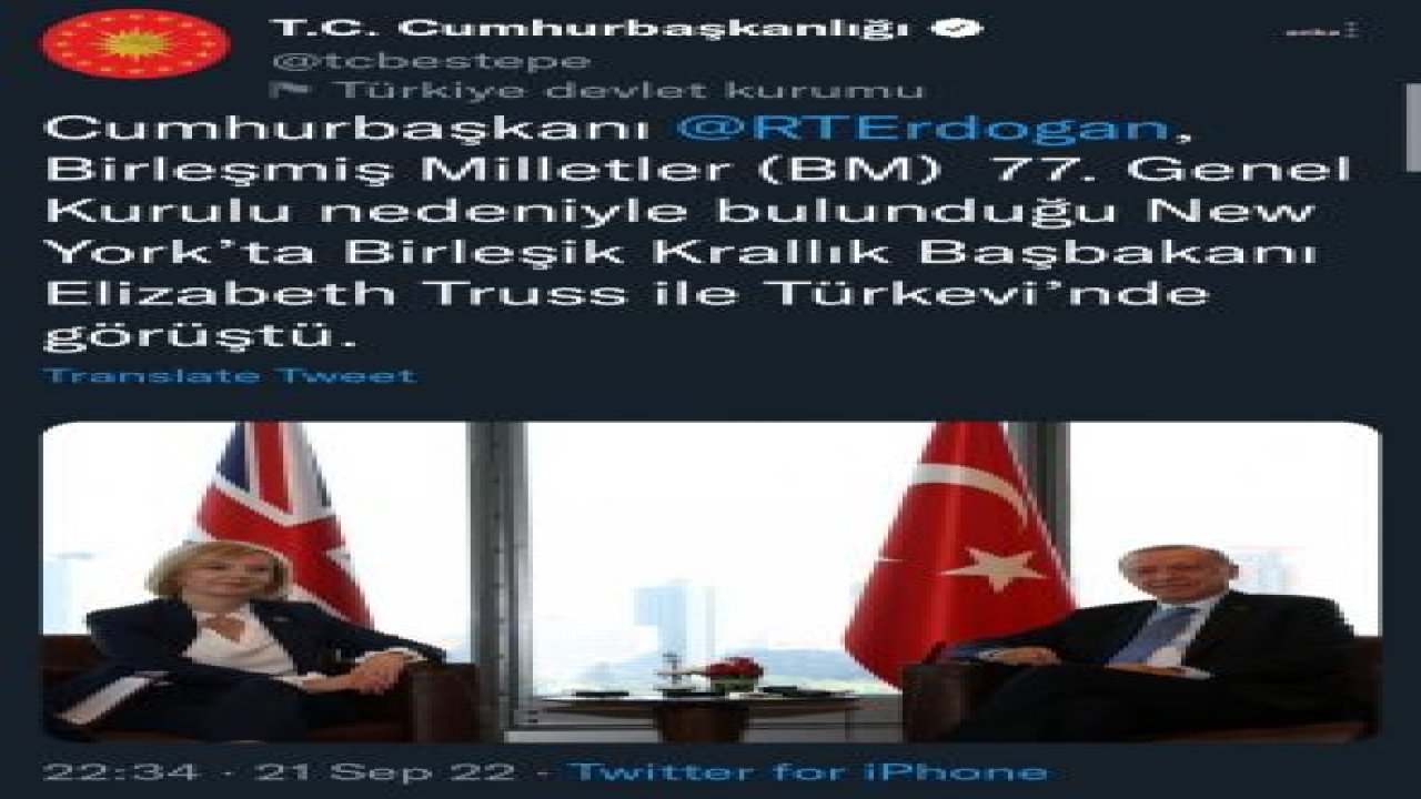 CUMHURBAŞKANI ERDOĞAN, İNGİLTERE BAŞBAKANI TRUSS İLE GÖRÜŞTÜ