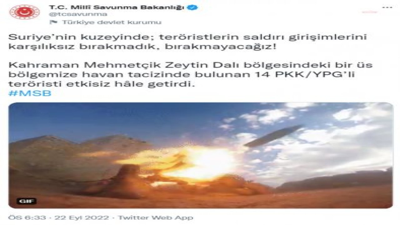 MSB: 14 PKK/YPG’Lİ TERÖRİST ETKİSİZ HALE GETİRİLDİ