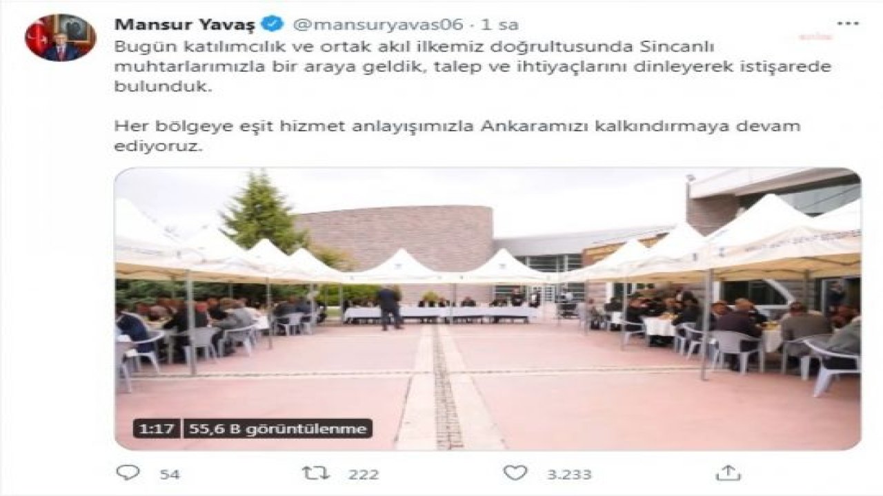 MUHTARLARLA BULUŞAN MANSUR YAVAŞ: "HER BÖLGEYE EŞİT HİZMET ANLAYIŞIMIZLA ANKARA’MIZI KALKINDIRMAYA DEVAM EDİYORUZ"