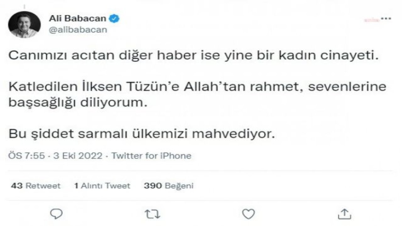 BABACAN: BUGÜNKÜ ACI HABERLER KARŞISINDAKİ ÜZÜNTÜMÜ TARİF ETMEM İMKANSIZ… BU ŞİDDET SARMALI ÜLKEMİZİ MAHVEDİYOR