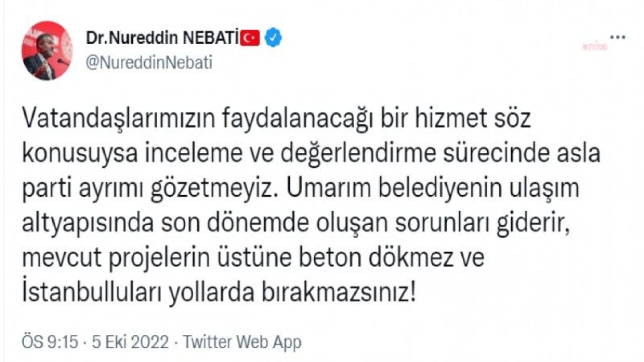 BAKAN NEBATİ: SAYIN İMAMOĞLU, ÜMRANİYE-ATAŞEHİR-GÖZTEPE METRO HATTI PROJESİNE İLİŞKİN DIŞ FİNANSMAN TEMİN İZNİ BAKANLIĞIMIZ TARAFINDAN İMZALANDI