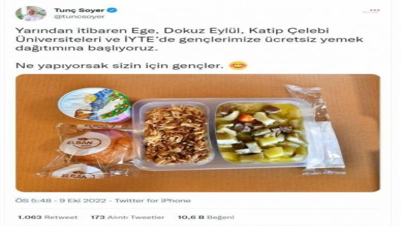 TUNÇ SOYER, ÜNİVERSİTE ÖĞRENCİLERİNE ÜCRETSİZ YEMEK DAĞITACAKLARINI AÇIKLADI