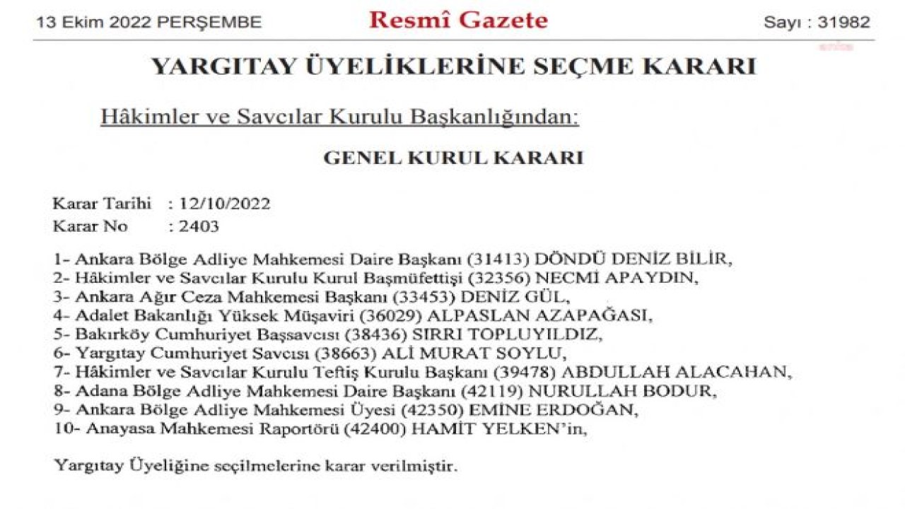 HSK, YARGITAY’A 10 YENİ ÜYE SEÇTİ