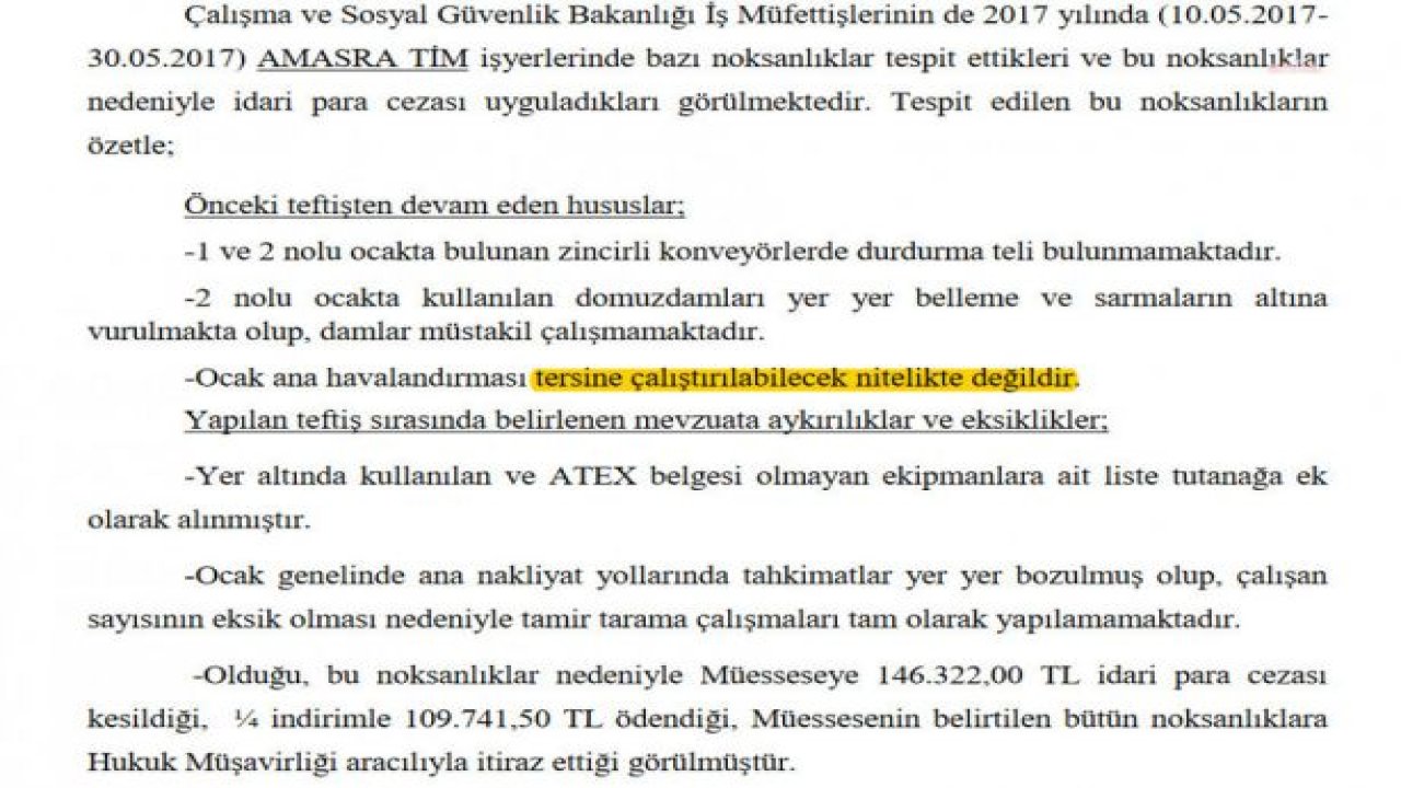 BARTIN’DA MADEN FACİASI… SAYIŞTAY’IN FACİANIN YAŞANDIĞI MADENE İLİŞKİN 2017 YILI RAPORUNDA, ANA HAVALANDIRMAYA; 2019 RAPORUNDA İSE GRİZU PATLAMASI RİSKİNE DİKKAT ÇEKİLMİŞ