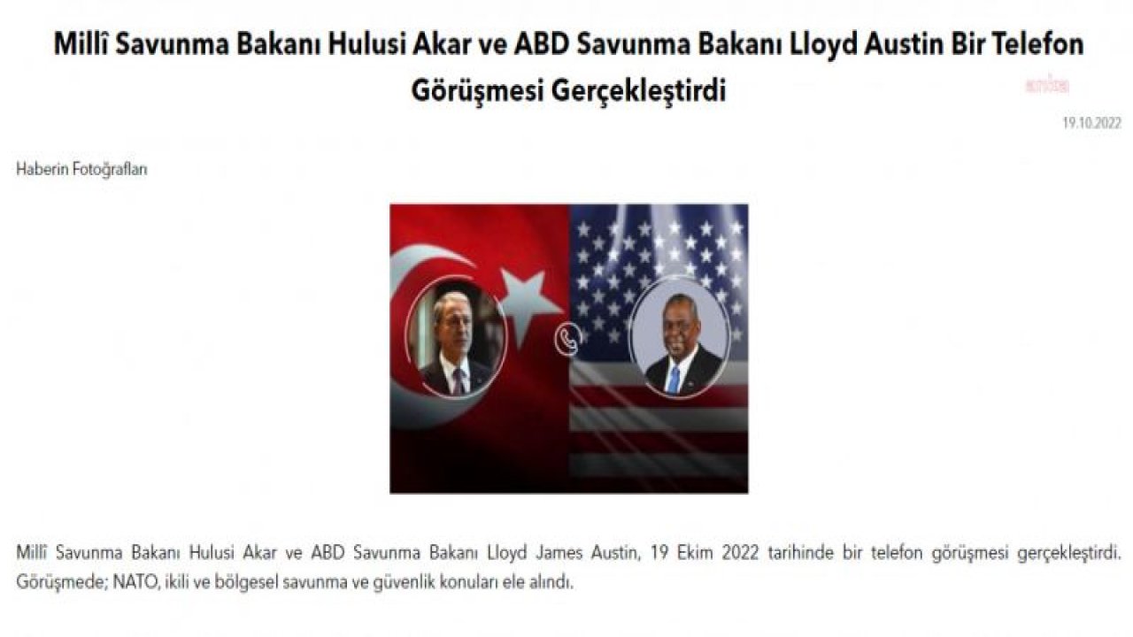 HULUSİ AKAR, AMERİKAN MEVKİDAŞI LLYOD JAMES AUSTIN İLE GÖRÜŞTÜ