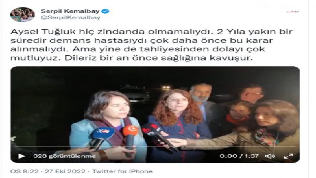 DEMANS TEŞHİSİ KONULAN ESKİ HDP MİLLETVEKİLİ AYSEL TUĞLUK TAHLİYE EDİLDİ