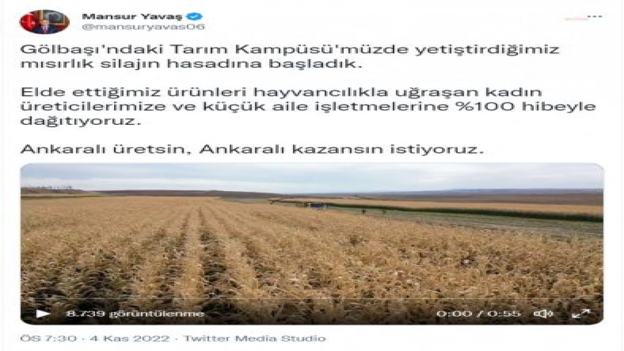 MANSUR YAVAŞ: YETİŞTİRDİĞİMİZ MISIRLIK SİLAJIN HASADINA BAŞLADIK. ÜRÜNLERİ HAYVANCILIKLA UĞRAŞAN KADIN ÜRETİCİLERİMİZE VE KÜÇÜK AİLE İŞLETMELERİNE DAĞITIYORUZ