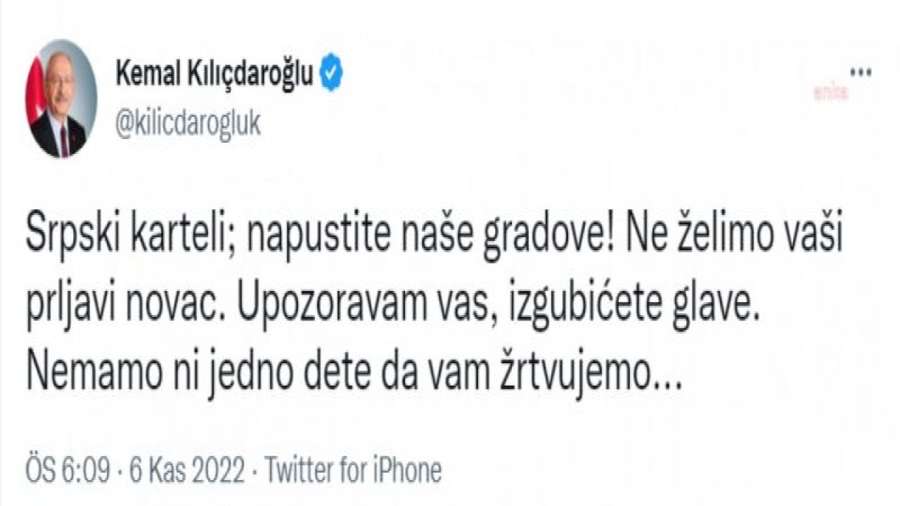 KILIÇDAROĞLU: DÜNYANIN NE KADAR MAFYA PİSLİĞİ VARSA PARALARI İLE BİRLİKTE ŞEHİRLERİMİZE GELDİ. KARTELLERE SESLENİYORUM; ŞEHİRLERİMİZİ TERK EDİN. SİZİ YOK EDECEĞİZ