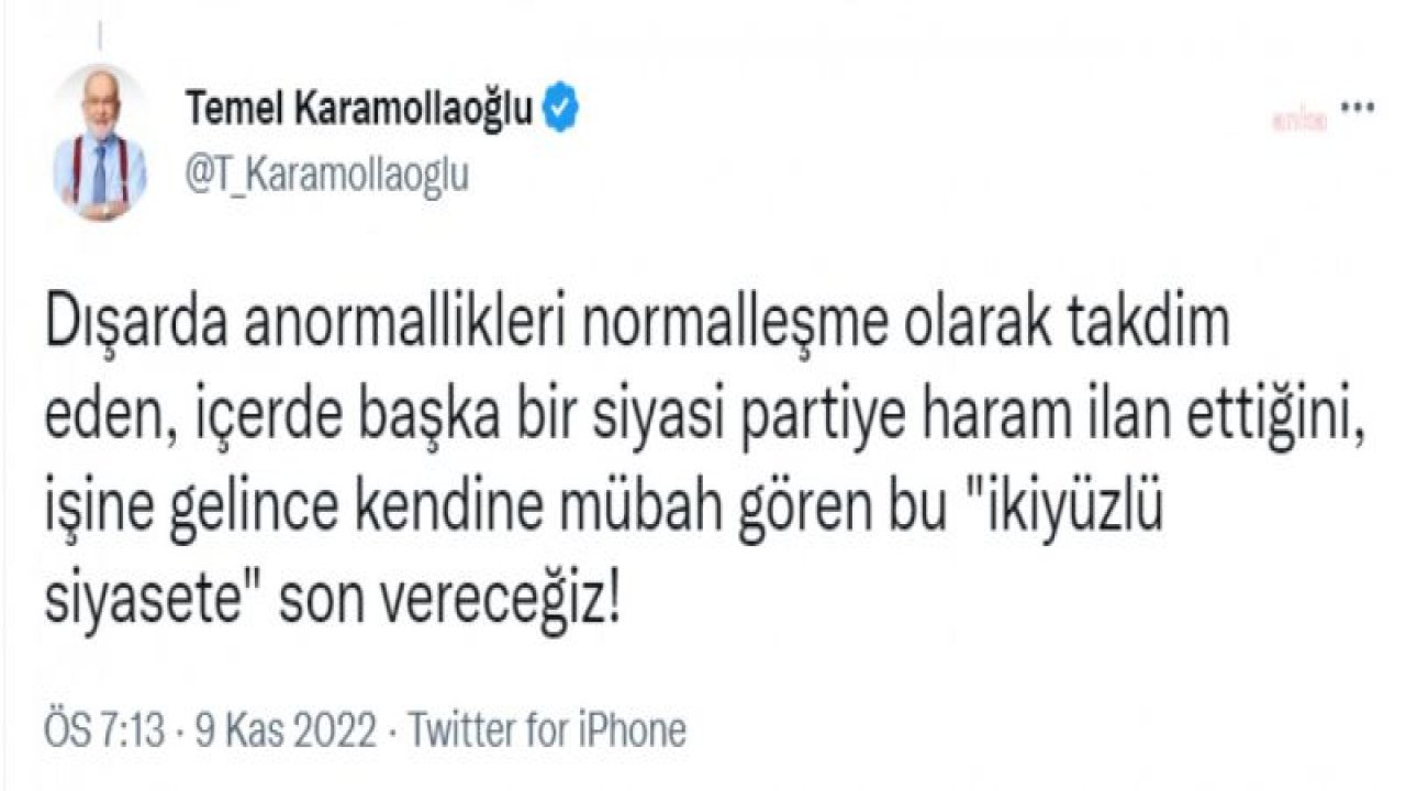 KARAMOLLAOĞLU: İKTİDAR BLOĞUNUN SINIRLARINI KENDİSİNİN ÇİZDİĞİ, KURALLARINI KENDİSİNİN BELİRLEDİĞİ VE İSTEDİĞİ ZAMAN DA BU KURALLARI DEĞİŞTİRDİĞİ DAR BİR ALANDA SİYASET YAPMAYI BİZ REDDEDİYORUZ