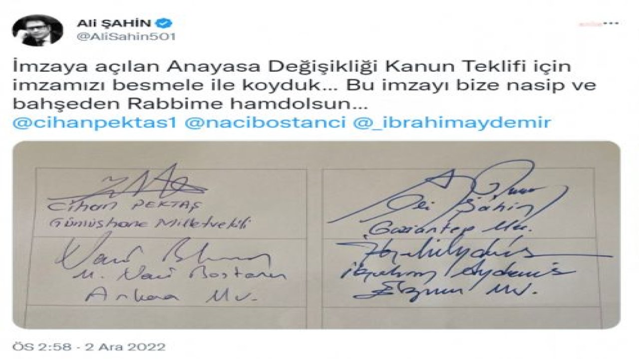 ALİ ŞAHİN: İMZAYA AÇILAN ANAYASA DEĞİŞİKLİĞİ KANUN TEKLİFİ İÇİN İMZAMIZI BESMELE İLE KOYDUK