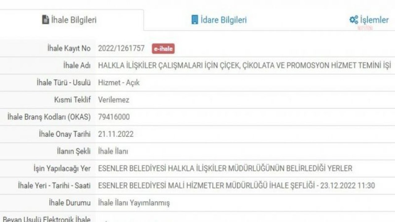 AKP’Lİ ESENLER BELEDİYESİ; 600 KOL SAATİ, 20 BİN LOLİPOP ŞEKER, 7 BİN KUTU ÇİKOLATA VE 80 BİN GÜL VE KARANFİL DAĞITACAK