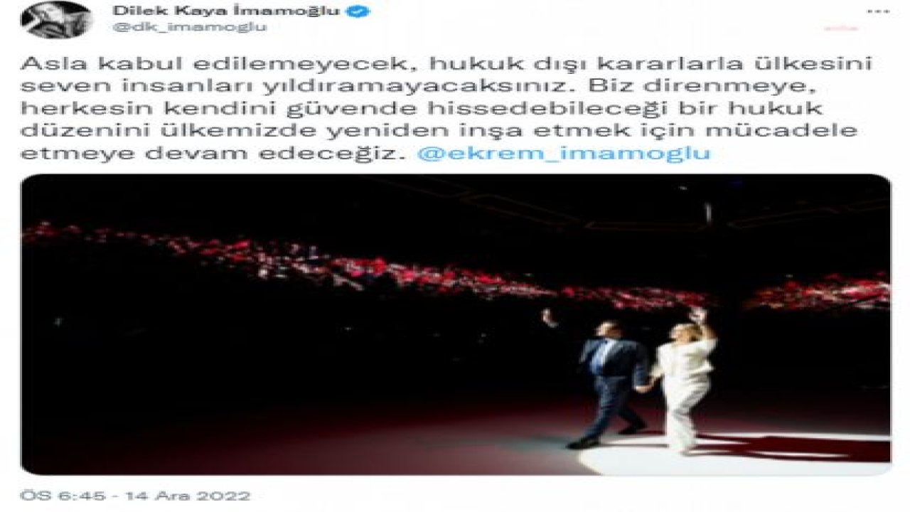 DİLEK KAYA İMAMOĞLU: "ASLA KABUL EDİLEMEYECEK, HUKUK DIŞI KARARLARLA ÜLKESİNİ SEVEN İNSANLARI YILDIRAMAYACAKSINIZ"