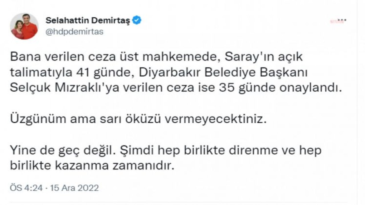 SELAHATTİN DEMİRTAŞ: “ŞİMDİ HEP BİRLİKTE DİRENME VE HEP BİRLİKTE KAZANMA ZAMANIDIR”