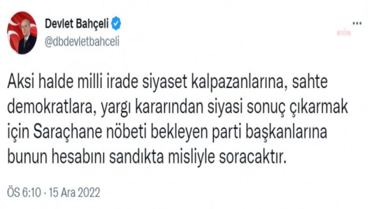 BAHÇELİ’DEN "İMAMOĞLU'NA SİYASİ YASAK" AÇIKLAMASI: “OPERASYONUN HEDEFİ CHP GENEL BAŞKANIDIR”