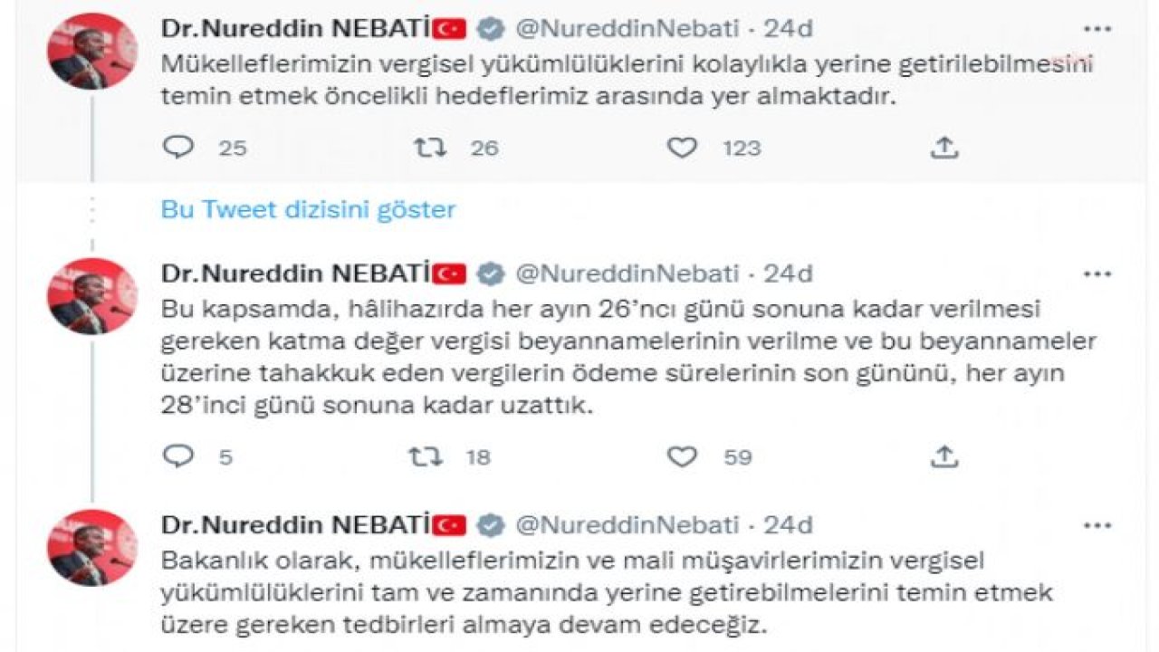 BAKAN NEBATİ: "BEYANNAME VE VERGİ ÖDEME SÜRESİNİ, HER AYIN 28’İNCİ GÜNÜ SONUNA KADAR UZATTIK”