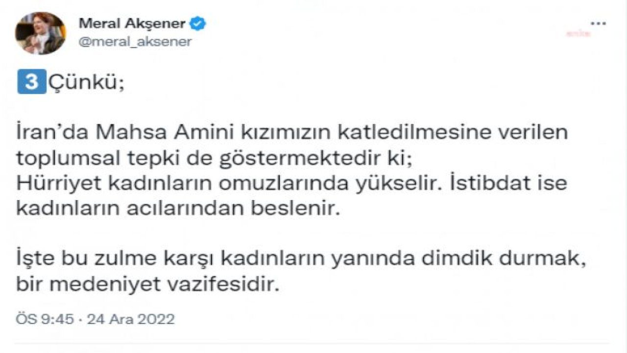 AKŞENER: “HÜRRİYET KADINLARIN OMUZLARINDA YÜKSELİR. İSTİBDAT İSE KADINLARIN ACILARINDAN BESLENİR. İŞTE BU ZULME KARŞI KADINLARIN YANINDA DİMDİK DURMAK, BİR MEDENİYET VAZİFESİDİR” ”