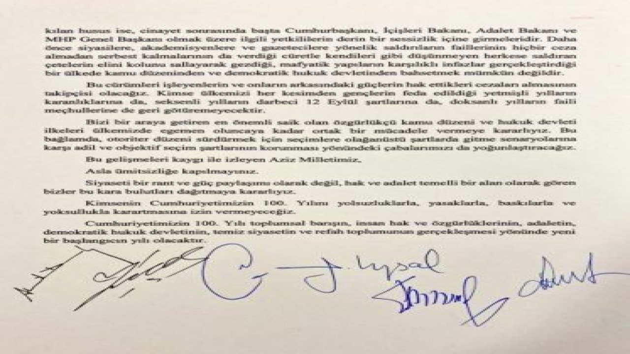 ALTI LİDERDEN ORTAK AÇIKLAMA: “ORTAK CUMHURBAŞKANI ADAYININ TESPİTİ İLE İLGİLİ İSTİŞARELERİN BAŞLATILMASINA KARAR VERDİK”