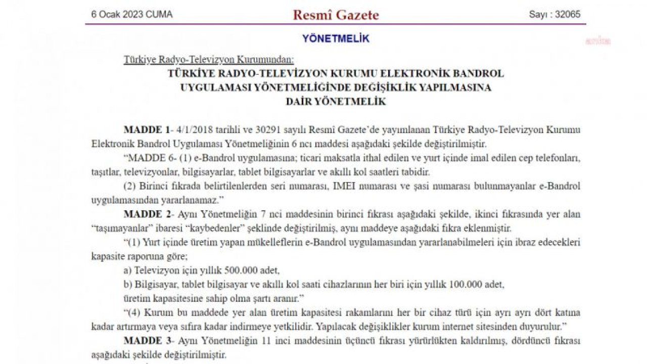 TRT E-BANDROL KAPSAMINA BİLGİSAYAR, TABLET VE AKILLI SAATLER DE EKLENDİ