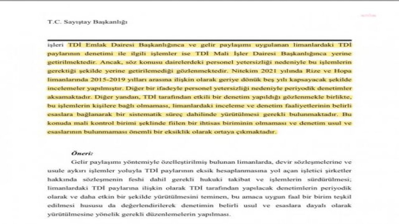 SAYIŞTAY RAPORU: GİRESUN, RİZE VE HOPA LİMANLARINI İŞLETEN ŞİRKETLER, TDİ’Yİ 90 MİLYON 383 BİN LİRA ZARARA UĞRATTI