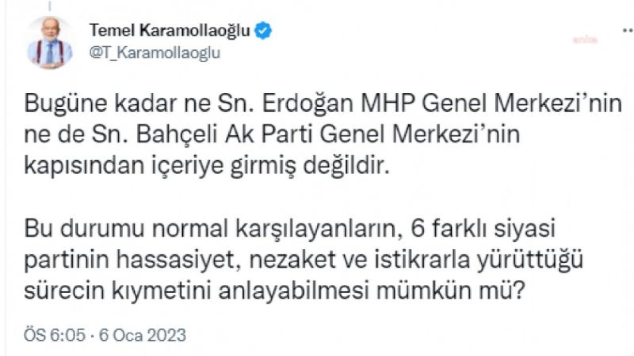 KARAMOLLAOĞLU: “MİLLET İTTİFAKI’NIN SEMBOLÜ 6’LI MASA, CUMHUR İTTİFAKI’NIN SEMBOLÜ İSE ‘TEKLİ KOLTUK’TUR”