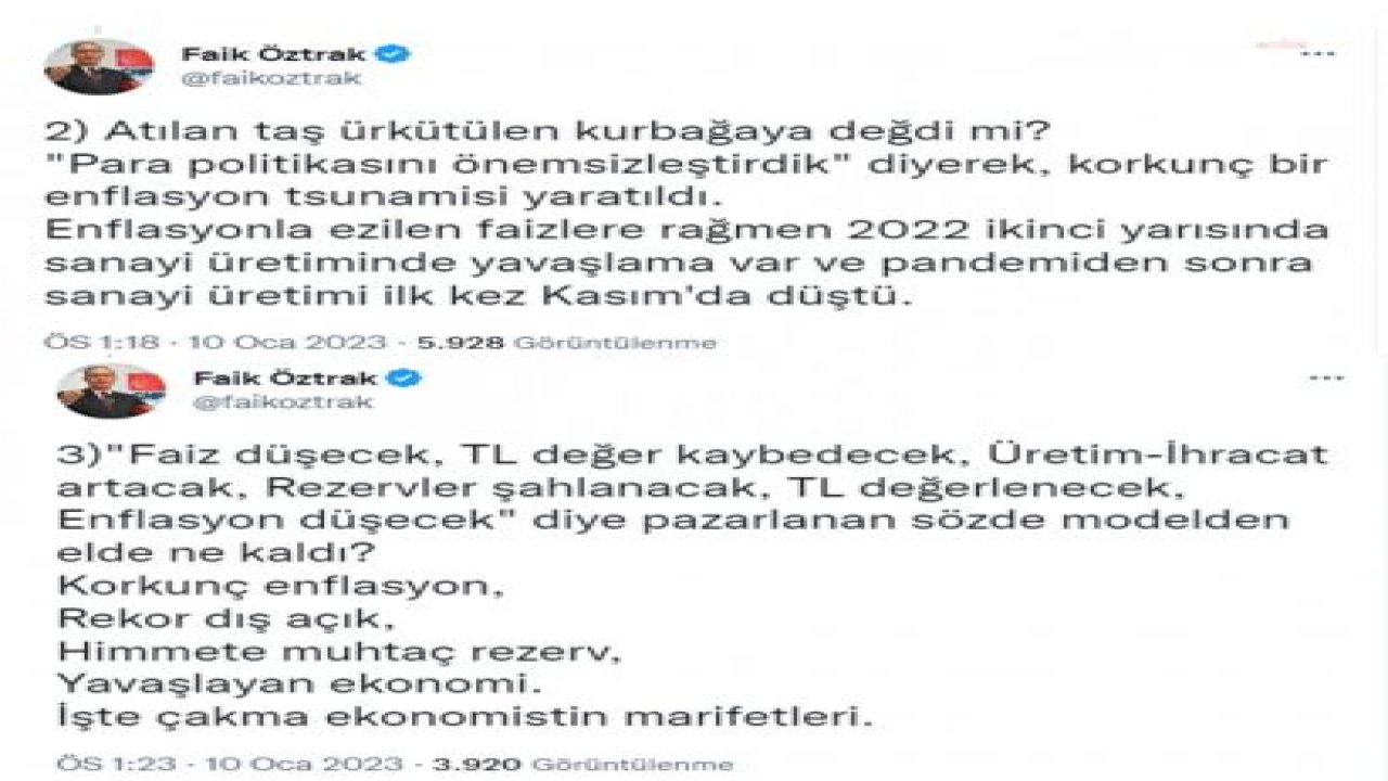 FAİK ÖZTRAK: “PANDEMİDEN SONRA SANAYİ ÜRETİMİ İLK KEZ KASIMDA DÜŞTÜ”