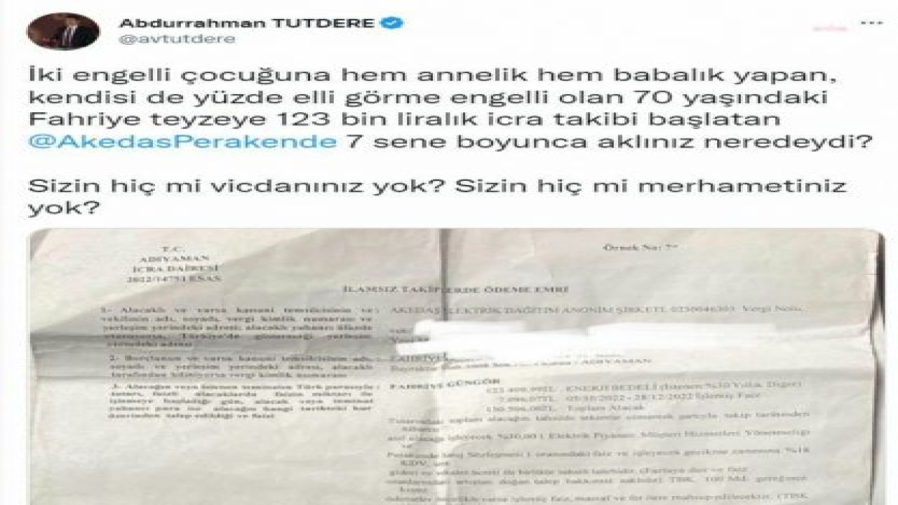 ABDURRAHMAN TUTDERE, HACİZ NEDENİYLE ELEKTRİĞİ KESİLEN ENGELLİ ANNENİN MUM IŞIĞINDA GÖRÜNTÜLERİNİ PAYLAŞTI: "SİZİN HİÇ Mİ VİCDANINIZ YOK?"