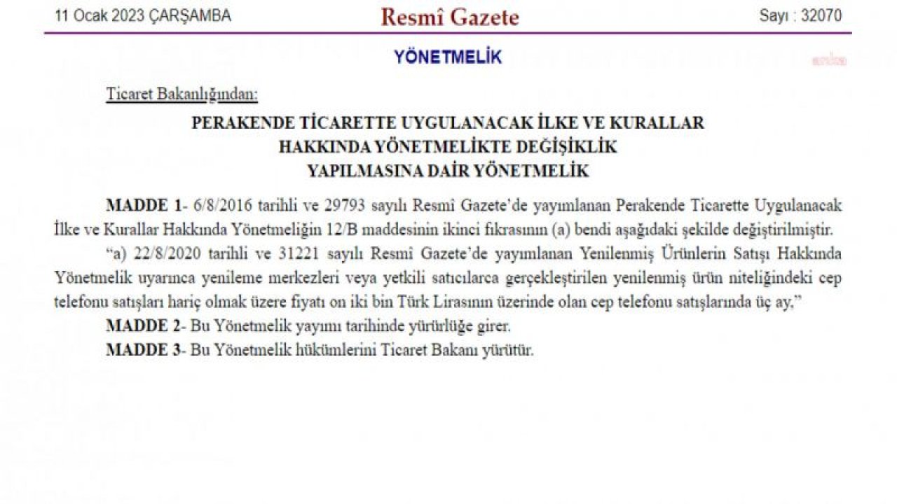 12 BİN LİRANIN ÜZERİNDEKİ CEP TELEFONLARI İÇİN GETİRİLEN 3 AY TAKSİT SINIRI YENİLENMİŞ TELEFONLARDA UYGULANMAYACAK