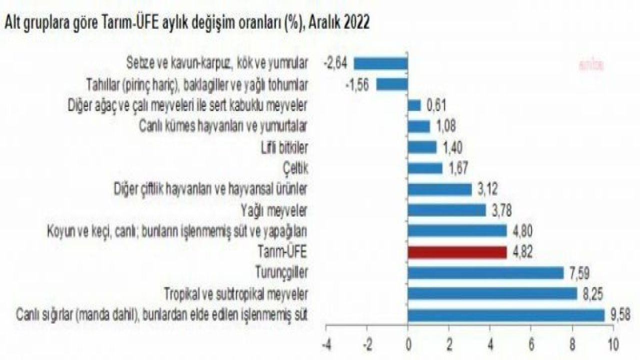 TARIM ÜRETİCİ FİYATLARI ARALIK AYINDA YÜZDE 4,82 ARTTI