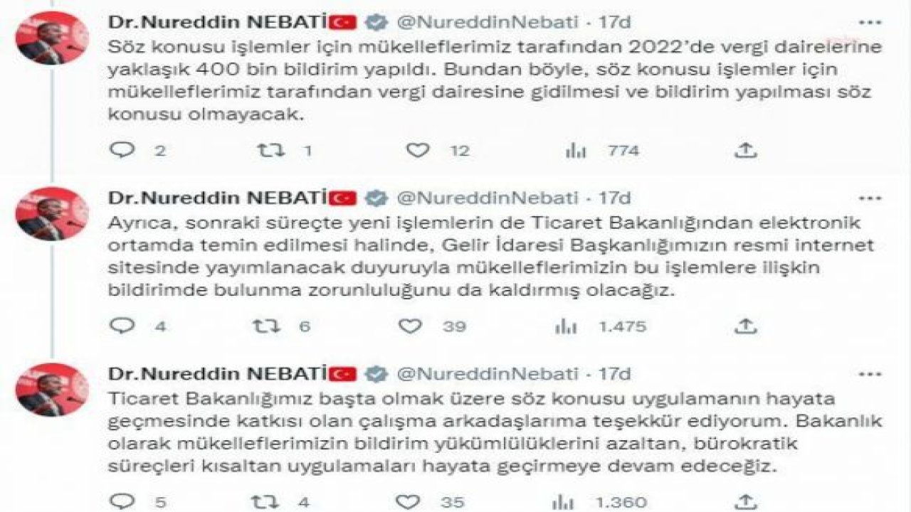 GELİR İDARESİ'NE YAPILACAK BİLDİRİMLERDE MÜKELLEFLERE KOLAYLIK SAĞLANDI