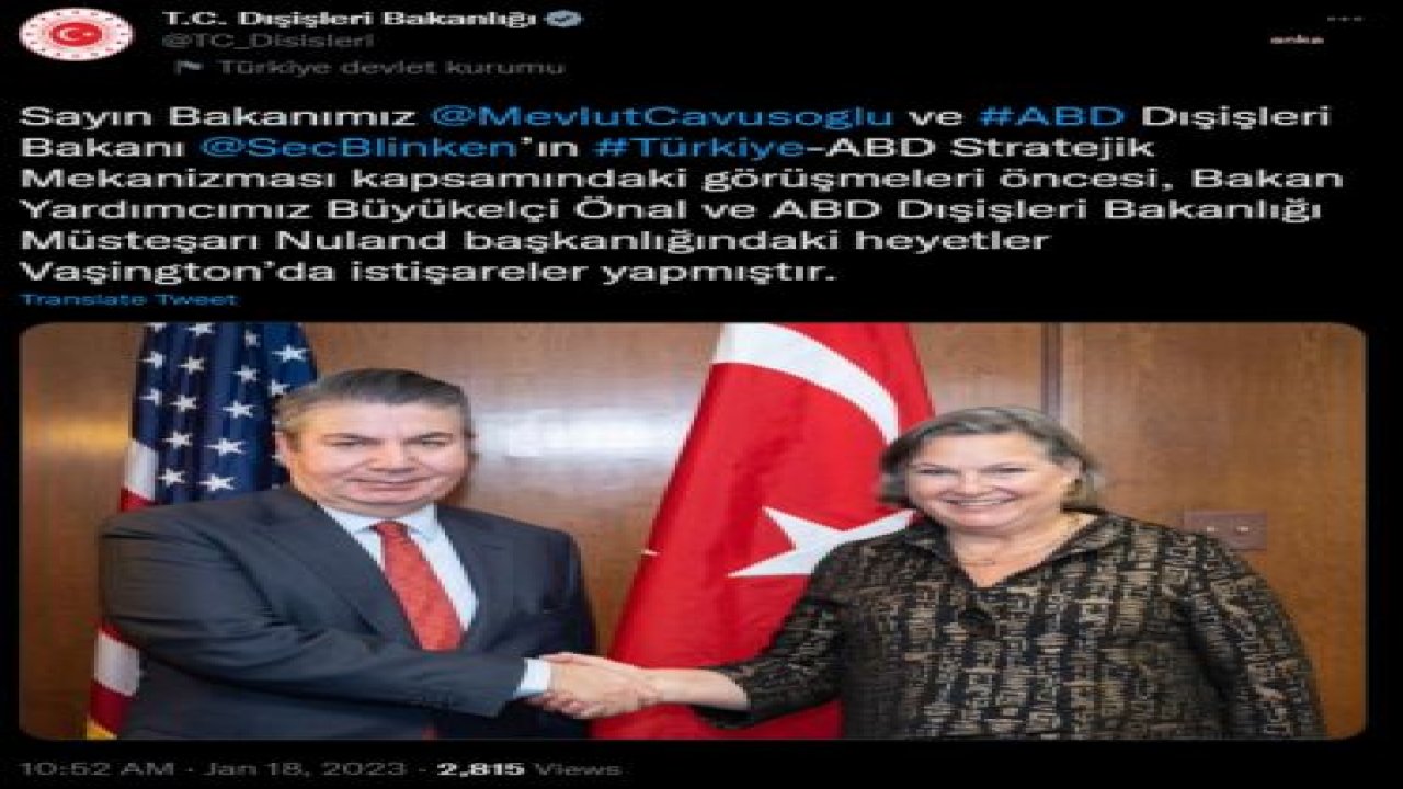 DIŞİŞLERİ BAKANI YARDIMCISI SEDAT ÖNAL, ABD DIŞİŞLERİ BAKANLIĞI MÜSTEŞARI VICTORIA NULAND İLE GÖRÜŞTÜ