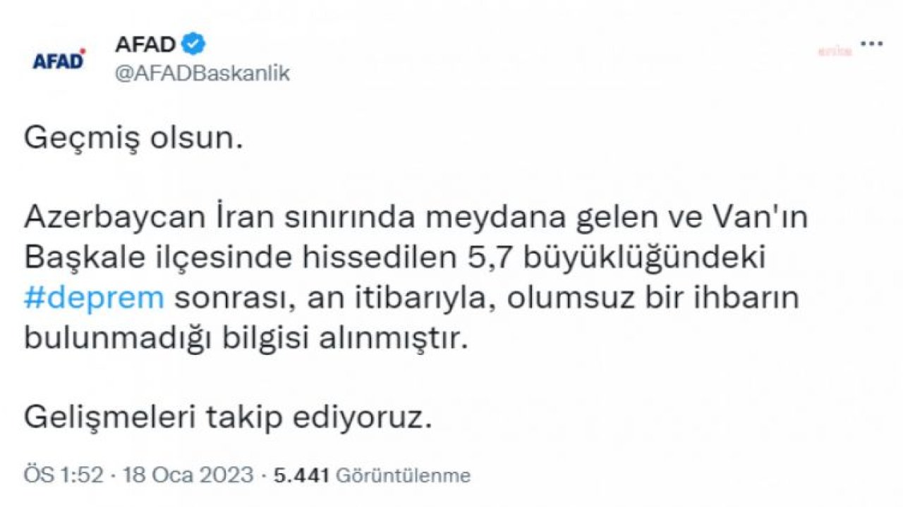 İRAN’DA 5,7 BÜYÜKLÜĞÜNDE DEPREM OLDU, VAN’DA DA HİSSEDİLDİ