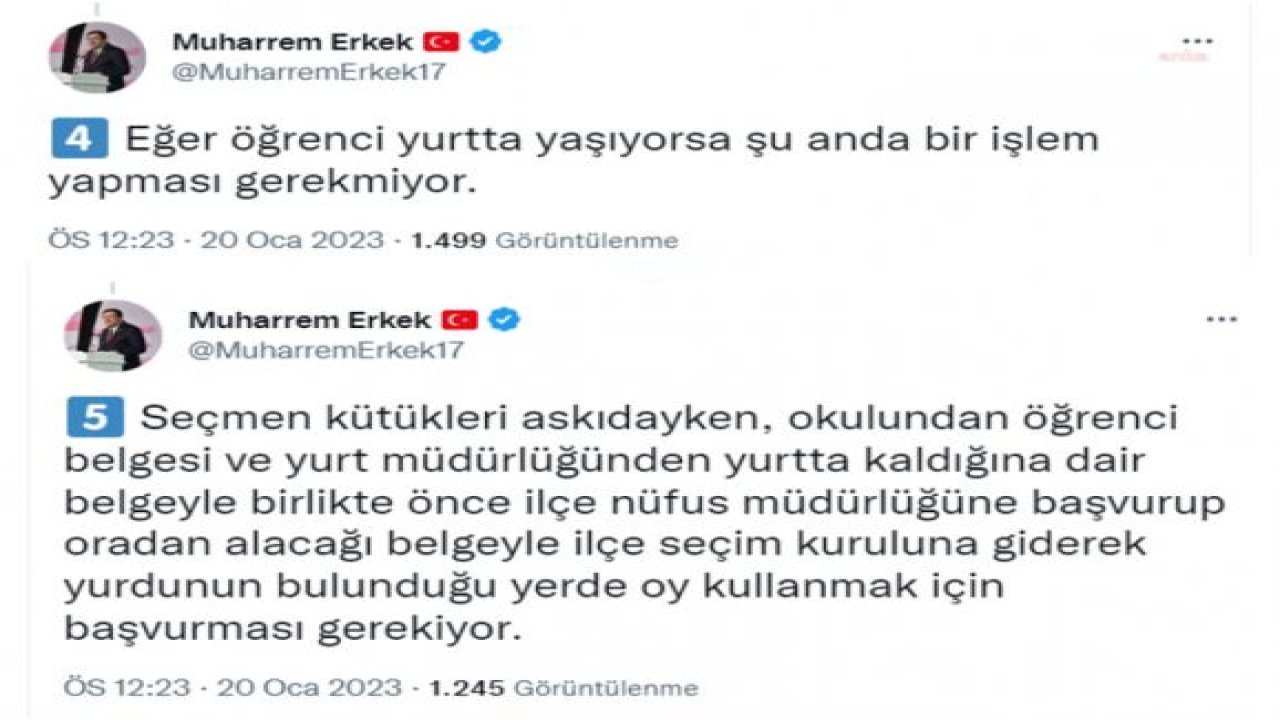 MUHARREM ERKEK, EVDE VEYA YURTTA KALAN ÖĞRENCİLERİN OY KULLANABİLMELERİ İÇİN YAPMASI GEREKENLERİ AÇIKLADI