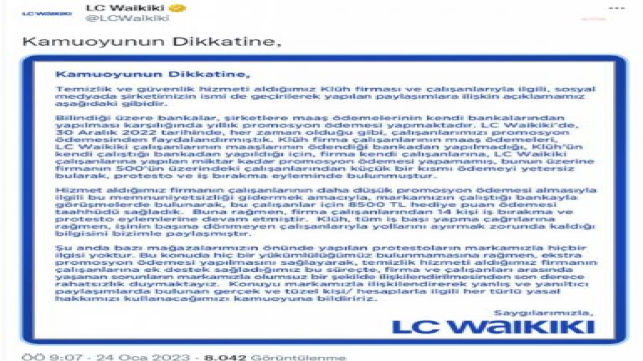 LC WAİKİKİ, İŞTEN ATILAN İŞÇİLERİN TAŞERON FİRMA ÇALIŞANI OLDUĞUNU AÇIKLADI; LİMTER-İŞ SENDİKASI GENEL BAŞKANI SAYGILI, “ESAS SORUMLU OLAN, LC WAİKİKİ YÖNETİCİLERİDİR” DEDİ