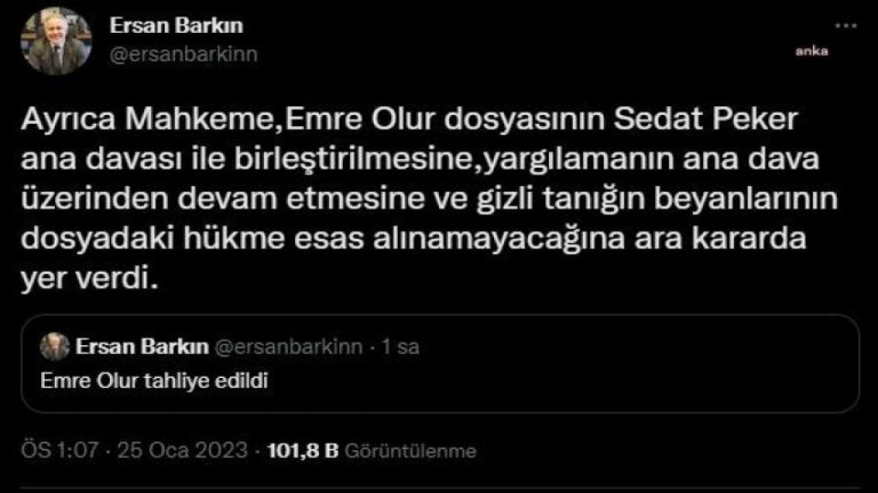 SEDAT PEKER’İN BASIN DANIŞMANI OLARAK BİLİNEN EMRE OLUR TAHLİYE EDİLDİ