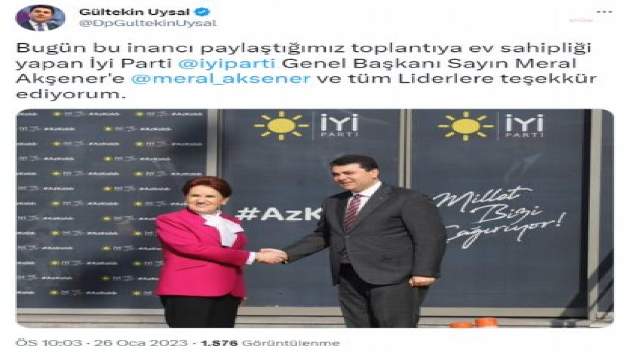 GÜLTEKİN UYSAL: TÜRKİYE’NİN 13. CUMHURBAŞKANI'NIN “YETER! SÖZ MİLLETİNDİR” DİYEN MİLLET İTTİFAKI’NIN ADAYI OLACAĞINA İNANIYORUZ