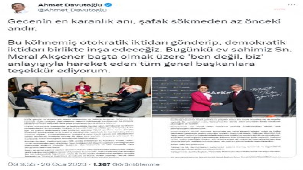 DAVUTOĞLU: BU KÖHNEMİŞ OTOKRATİK İKTİDARI GÖNDERİP, DEMOKRATİK İKTİDARI BİRLİKTE İNŞA EDECEĞİZ