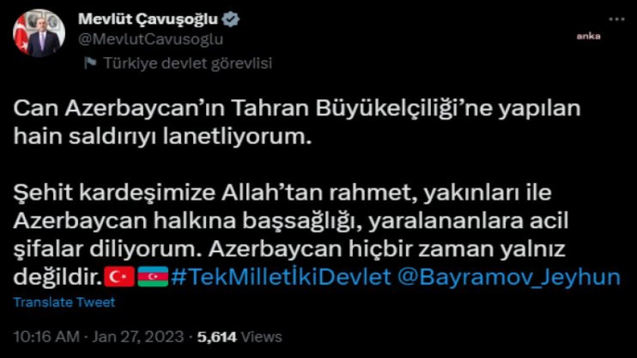 AZERBAYCAN’IN TAHRAN BÜYÜKELÇİLİĞİ’NE SİLAHLI SALDIRI DÜZENLENDİ