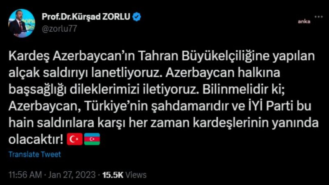 KÜRŞAD ZORLU: “AZERBAYCAN, TÜRKİYE’NİN ŞAHDAMARIDIR”