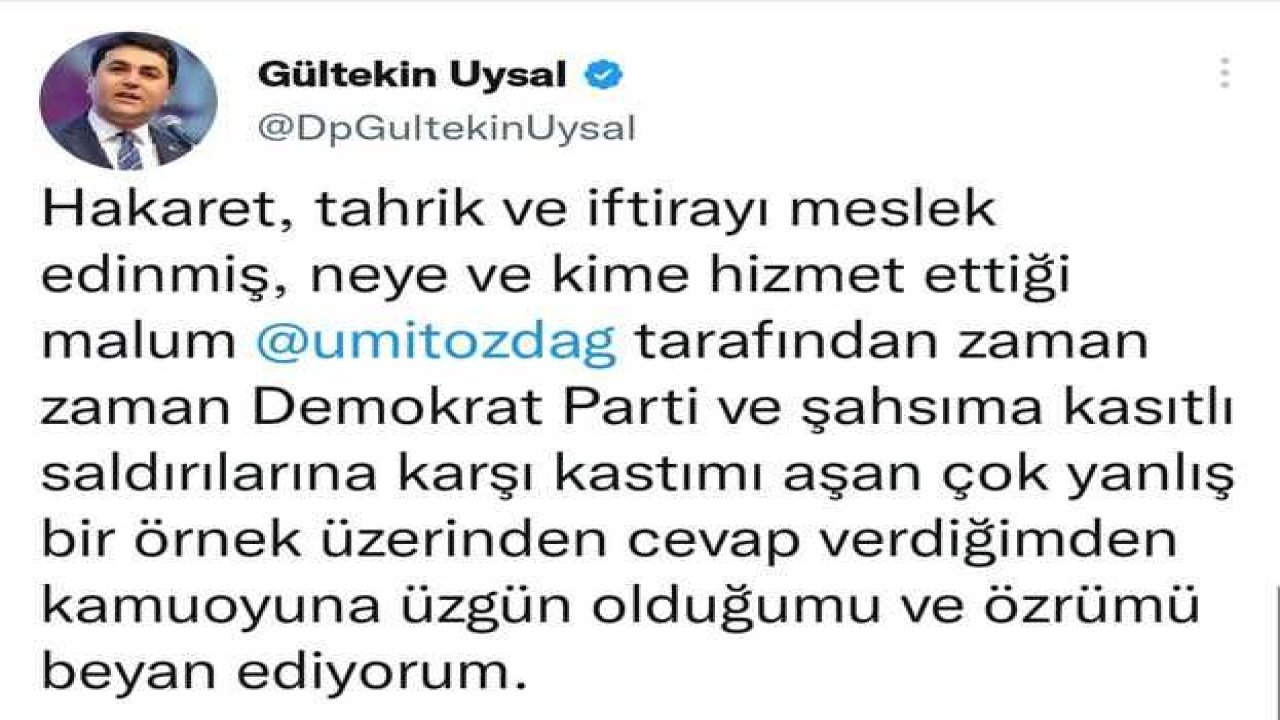 Gültekin Uysal özür diledi